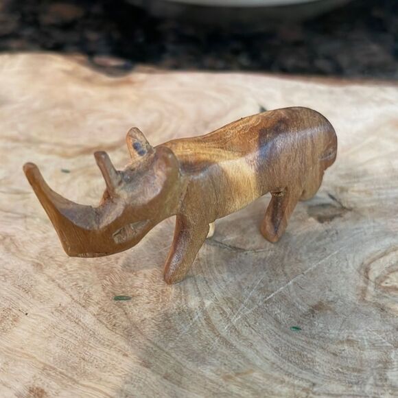 Miniature Wood Carved Rhinocerous - Picture 1 of 4